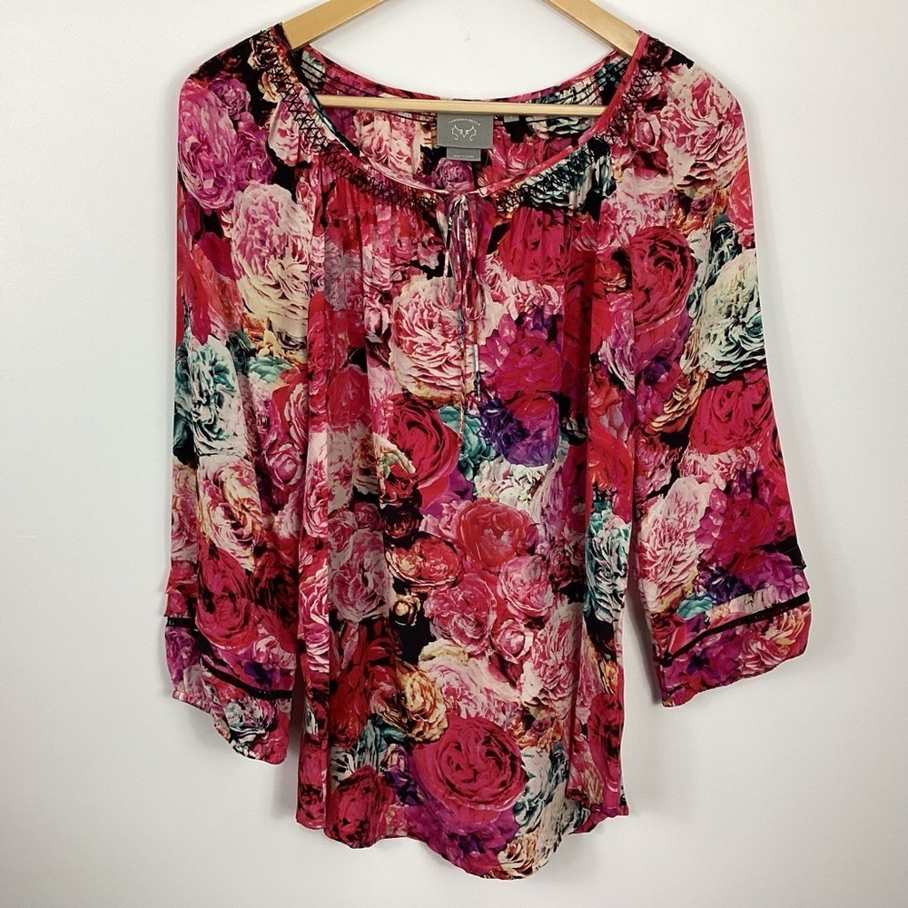 Vanessa Virginia Captured Rose Silk Blouse Size Small